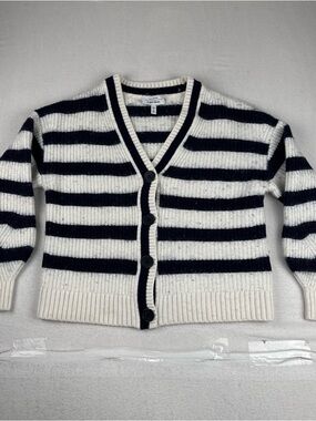 Paris Atelier Other Stories Womens Blue White Cardigan Sweater Small Coastal